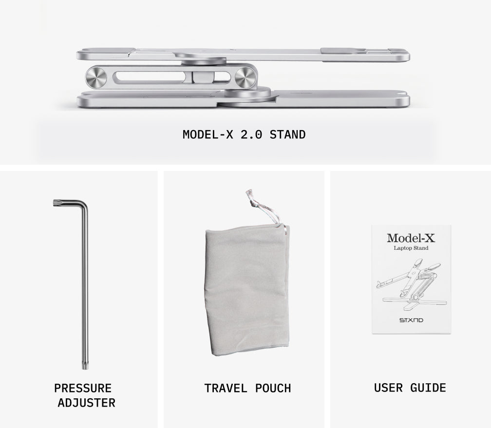 Model-X 2.0 stand, bearing adjuster, travel pouch and user guide